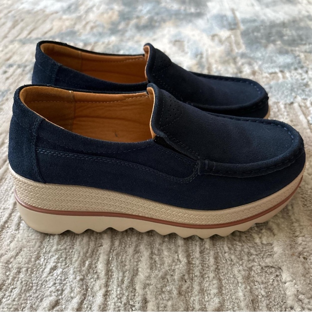 Navy Blue and Tan Loafers